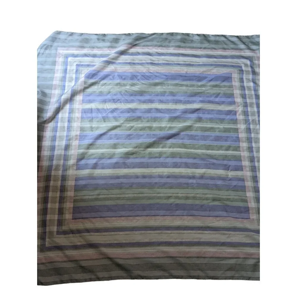 Vintage Made in‎ Italy Striped Square Scarf Sage Green Lavender Pink 44x47